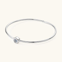 Sterling Silver Bezel-Set Round Zircon Hamsa Open Bangle-【Bubble Bracelet】55mm White Gold  925 Silver