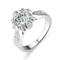 925 Sterling Silver Women's Ring with 1ct D Color Moissanite, Four-Prong Floral Halo Setting-0-2