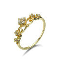 wholesale 925 Sterling Silver Gold Plated Minimalist Floral Crown Natural White Topaz Ring for Women, New Style-0-1