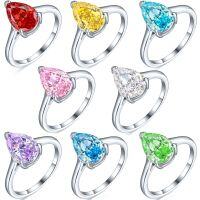 wholesale S925 Sterling Silver 4ct Teardrop Ice-Cut Ring with Luxury High-Grade 8x12 Color Gemstone and High-Carbon Diamond Women's Ring-Fireworks G-40 White US size 10#
