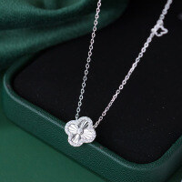 wholesale 925 Sterling Silver Minimalist Four-Petal Floral Necklace, Y00108, Ins-Style Design, Delicate Women's Necklace-S925 Silver Necklace>925 Silver