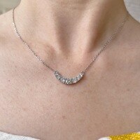 wholesale 925 Sterling Silver Korean Japanese Women's Fashion Minimalist Smile Paved Zircon Necklace, Small Dainty U-Shaped Pendant Chain-DY190076-SW-WH 925 silver