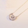 wholesale S925 Sterling Silver Fashion Star and Moon Diamond-Inlaid Necklace, Sweet and Simple Versatile Pendant Collarbone Chain Accessory-0-2