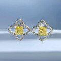 wholesale S925 sterling silver jewelry, European and American new style, micro-set 5*5 yellow diamonds, luxurious full-diamond classic Chanel-style earrings-0-6