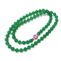 wholesale 925 Silver Gold-Plated Pendant Chain with High-Carbon Diamonds, Kazhuicui Muzo Green Luxury Party Women's Beaded Necklace-Natural green agate 60cm long