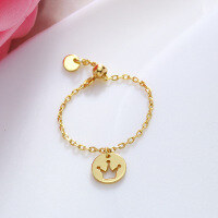 wholesale 925 Sterling Silver Gold Plated Dainty Soft Chain Ring with Adjustable Small Crown Design-Cute Little Crown Adjustable Ring  One Size