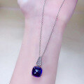 wholesale 925 Silver with 10*10mm Royal Blue Sugar Loaf Cut Pendant Necklace for Women, Collarbone Chain by Zhuozhifan New Collection-0-3