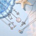 wholesale S925 Sterling Silver Summer Ocean Necklace for Women, Conch Shell, Starfish, Shell, Fishtail Design, Fresh and Light Luxury Necklace Set-0-0