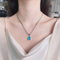 wholesale S925 sterling silver thick chain lucky candy-colored transparent gradient Paraiba square zircon necklace-0-0