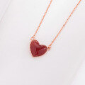 wholesale S925 Sterling Silver Red Heart Necklace, Minimalist Small Red Heart Pendant Peach Heart Accessory Collarbone Chain for Women-0-1
