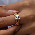 18K Gold Plated S925 Sterling Silver D Color Moissanite Four-Prong Halo Ring-0-1