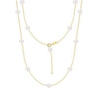 wholesale S925 Sterling Silver Versatile Long Pearl Necklace With Starry Accents-A3868_Glass Beads_18K Yellow Plated_Swimming Paint_6mm 925 Silver