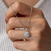 S925 Silver 1-Carat Moissanite Necklace, T-Style Square Pendant-2-carat necklace (superior white moissanite)  925 silver