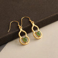 wholesale 925 silver gold-plated Chinese-style cheongsam Hanfu natural jade earrings with certificate, featuring gourd-shaped inlays of jasper for women-0-1