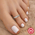 wholesale S925 Sterling Silver Adjustable Open Toe Ring with Diamonds, Summer Beach Must-Have Foot Jewelry-0-3