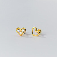 wholesale S925 Sterling Silver Diamond-Inlaid Asymmetric Threaded Heart Stud Earrings Ins Style Design Women's M04325-S925 silver pair gold 925 silver