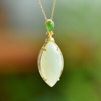 wholesale 925 silver gold-plated vintage Chinese-style pendant with inlaid natural-shaped jade, includes certificate-Gold single pendant (without chain)  925 silver