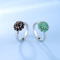 wholesale S925 Sterling Silver Natural Garnet Ring with Group Setting Tourmaline and Emerald Colored Gemstone Ring New Style-0-1