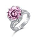 wholesale S925 Sterling Silver Cross-Border Women's Ring with 8A Ice Flower Zircon, Sparkling Pink Geometric High-Carbon Diamond, Fresh and Sweet Girly Style-0-10