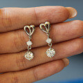 Metal Heart Four-Prong Earrings with Moissanite and Tassels-0-1
