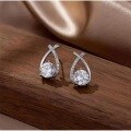 wholesale S925 Sterling Silver Geometric Zircon Earrings Korean Style New Fashion Cross Fishtail Set with Diamonds Luxury Versatile Stud Earrings for Women-0-3