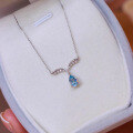 wholesale S925 sterling silver necklace with teardrop aqua zircon and blooming wings guardian angel, delicate and gentle for women-0-5