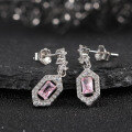wholesale S925 Sterling Silver Geometric Design Pink Zircon Earrings Women's New High-end Ear Jewelry-0-3