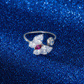 wholesale S925 Sterling Silver Cloud-Patterned Ring, Light Luxury Top-Grade Ultra-Sparkling Zircon Rings, Lucky Four-Leaf Clover Vintage Ring-0-0