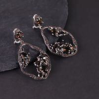 wholesale S925 sterling silver vintage old money style gemstone earrings with natural garnet and luxurious crystal earrings for women-Natural brown crystal earrings