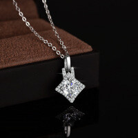 Sterling Silver 1-Carat Moissanite Pendant Necklace for Women-1 carat (set with moissanite)  925 silver