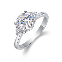 Metal Material Fashion Silver Non-Fading Moissanite Luxury Ring, Custom Processing for Cross-Border Niche Premium Sales.-R13660 moissanite, 2 carats + 2 x 3.0mm stones  US size 6/Hong Kong size 13