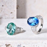 wholesale S925 Sterling Silver Luxury Gemstone Ring 7ct Cultivated Blue Spinel Exaggerated Style Jewelry Green Spinel Ring-Cultured Blue Spinel Ring  US Size 8