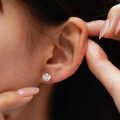 Sterling Silver Ear Stud with Moissanite, Hypoallergenic Cartilage Earrings for Women, Minimalist Cross-border Design-0-1