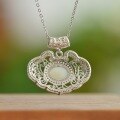 wholesale Gold-plated 925 Sterling Silver Hanfu Accessory Antique Filigree Ruyi Longevity Lock with Egg-Surface Hetian Jade Pendant-0-2