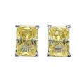 wholesale S925 silver new high-carbon simulated diamond yellow and white diamond earrings, 1 carat rectangular simulated diamond earrings-0-4