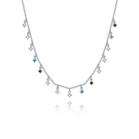 wholesale 925 Silver Far Fan Colored Zircon Necklace For Women, Small Batch Design,, Ins Retro Fringe Collarbone Chain-A2628-White Gold 925 Silver