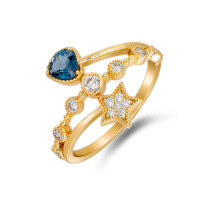 wholesale S925 silver jewelry, small and sweet style, spring new collection, London blue topaz ring-Star Ring Mido No. 8