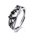 wholesale S925 Sterling Silver Geometric Irregular Black Zircon Ring Korean Rayli Magazine Style Niche Index Finger Ring for Women-0-4