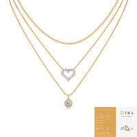 Metal French Three-Layer Long Layered Necklace for Women, Summer Minimalist Ins Style Fade-Resistant Luxury Niche-N15300 Mozambique 50 points + 54 capsules (with GRA certificate)