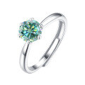 wholesale S925 Silver Adjustable 1 Carat Green Moissanite Six-Prong Setting Ring with GRA Certificate-0-0