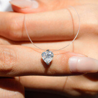 S925 Silver Invisible Fishline Pendant Necklace with Heart Moissanite-1CT Moissanite
