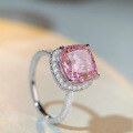 wholesale S925 Sterling Silver Pink Diamond Ring for Women 5 Carat 10X10 Full Diamond Luxe-Set High Carbon Zirconia Ring Cross-Border European and American Style-0-1