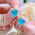 wholesale Metal material simulation Paraiba heart 8*8 earrings, colored gemstone emerald heart ear studs, cross-border e-commerce jewelry, small and fresh style-0-2
