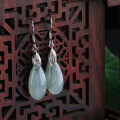 wholesale 925 Sterling Silver Embroidered Hanfu Cheongsam Retro Earrings with Certificate, A-Grade Jade Earrings, Ice-Glutinous Rice Grain Waterdrop Jadeite Earrings-0-2