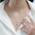 Sterling Silver Moissanite Bell Necklace with Bow Pendant-0-1