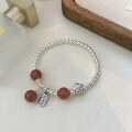 wholesale 999 Sterling Silver Natural Crystal Peace and Prosperity Bracelet for Women, Small and Trendy Strawberry Quartz DIY Beaded Bracelet-0-4