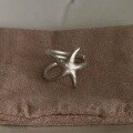 wholesale Matte S925 Sterling Silver Small Starfish Ring for Women, Small and Niche, Vintage Star Index Finger Ring with Twisted Linear Sensibility and Minimalist Design-0-5