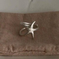 wholesale Matte S925 Sterling Silver Small Starfish Ring for Women, Small and Niche, Vintage Star Index Finger Ring with Twisted Linear Sensibility and Minimalist Design-Silver Adjustable opening
