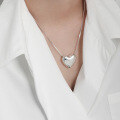 wholesale S925 Sterling Silver Minimalist Korean Version Ins Small Design Sense Smooth Heart-shaped Versatile Textured Necklace Collarbone Chain for Women-0-3