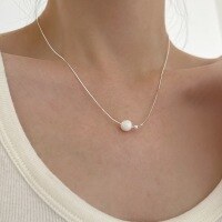 wholesale S925 Sterling Silver Simple and Elegant Single Freshwater Pearl Necklace for Women, Minimalist and Chic Layering Collarbone Chain-8MM pearl chain length 40+5CM 925 silver